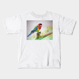 Colourful Rosella On a Branch Watercolor Painting Kids T-Shirt